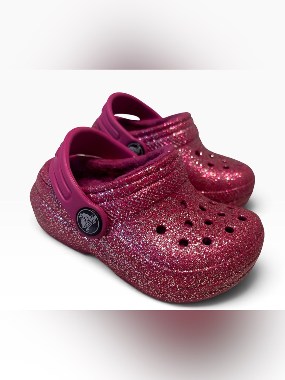 Crocs Kids Pink Glitter Fleece Lined Clogs Toddler Size C5